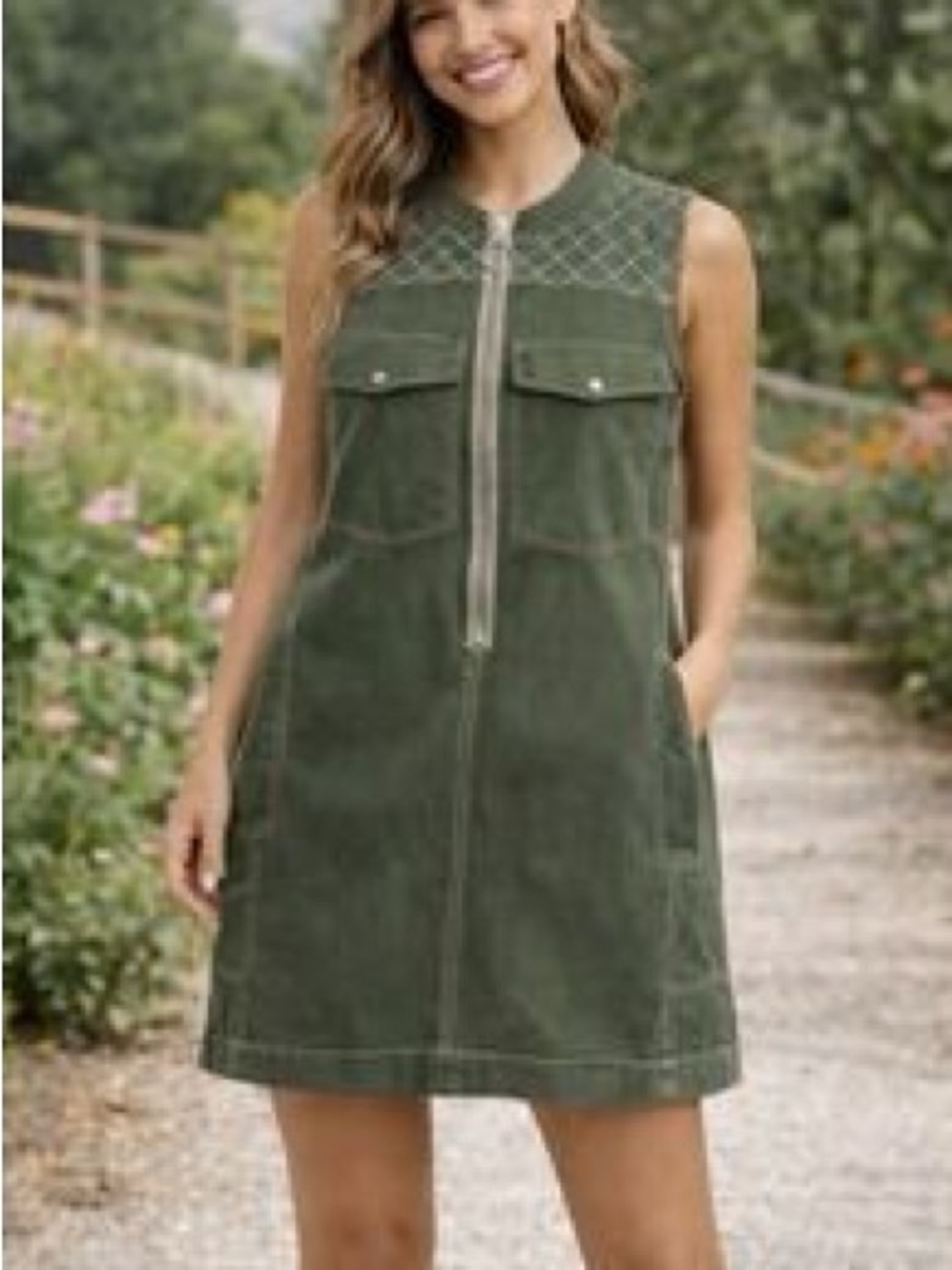 Pilcro Anthropologie Olive Green Zip-Up Sleeveless Utility  Mini Dress Woman XL